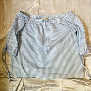Michael Michael Kors Womens Blue And White Striped Off‎ The Shoulder Top Size XL